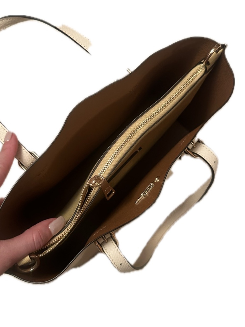 Coach Cream Mini Leather Tote Bag - Classic Shoulder Satchel - Picture 3 of 4